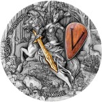 Niue Island VALKYRIE series WOMAN WARRIOR $5 Silver Coin 2020 Antique finish Ultra High Relief Wooden shield Gold plated 2 oz